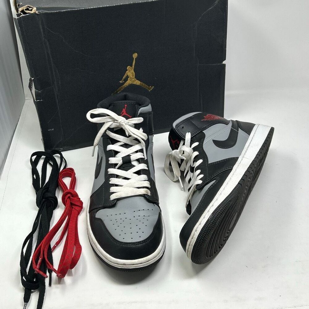 Nike Air Jordan 1 Mid "Shadow Red" Sneaker Mens Sz 9.5 Black Gym Red Particle Gr